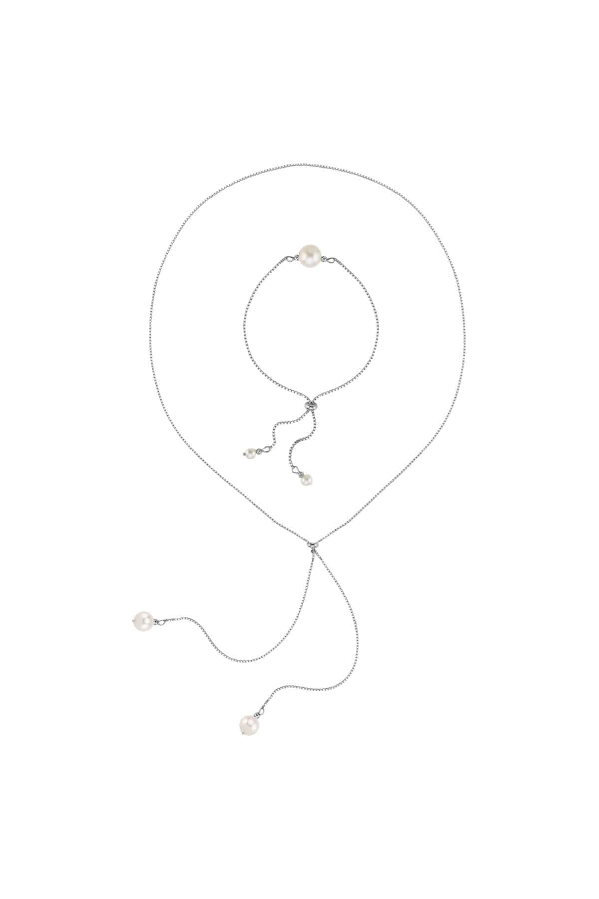 Asansörlü Doğal İnci Kolye Bileklik İkili Set | | Birinci1926