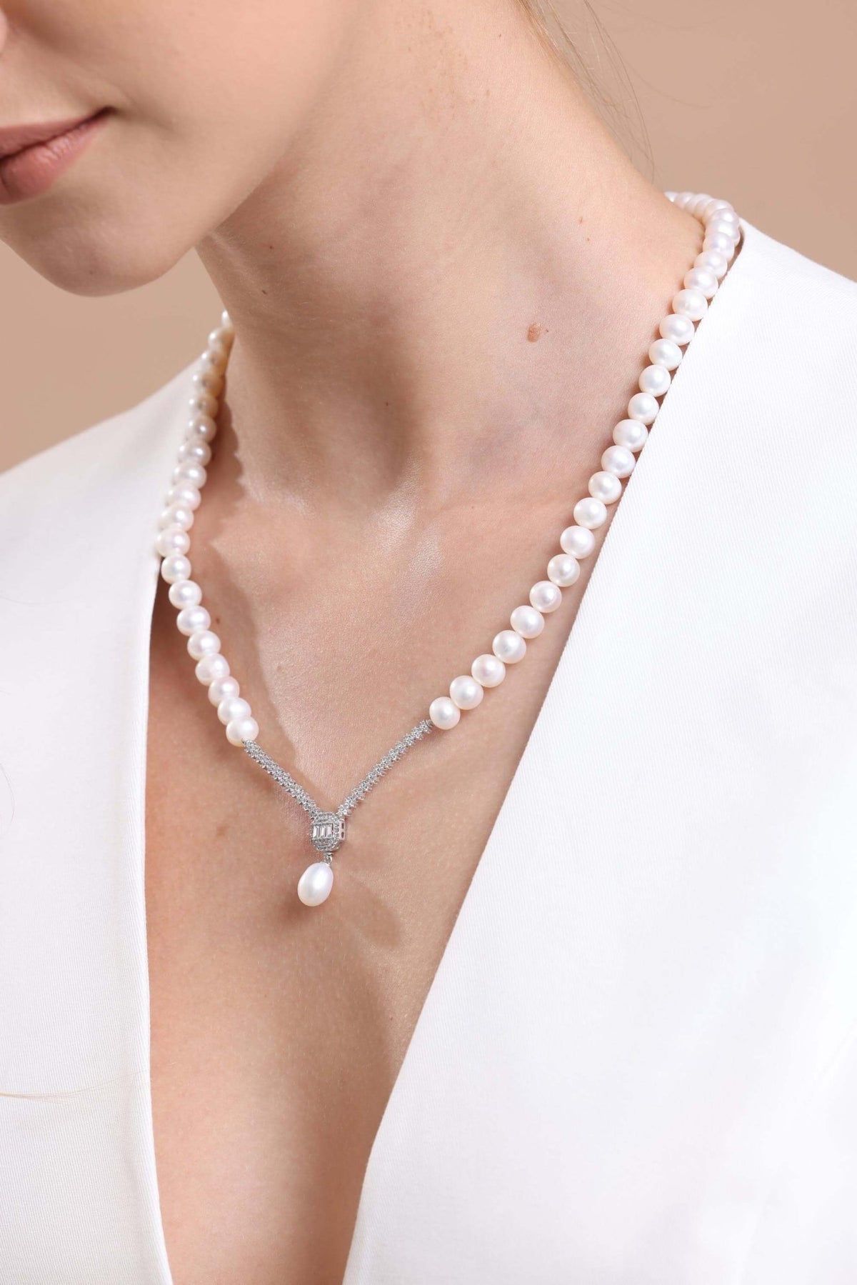 Baget Sekizgen Doğal İnci Sallantı Küpe Kolye İkili Set | | Birinci1926