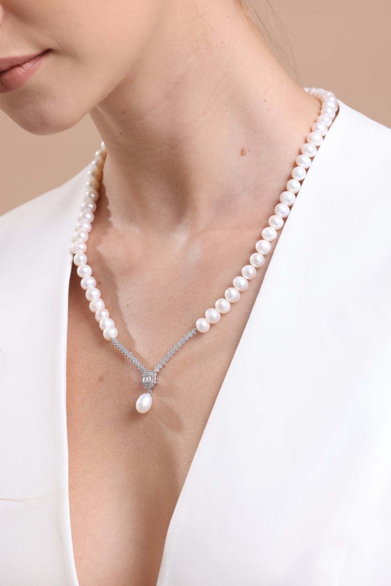 Baget Sekizgen Doğal İnci Sallantı Küpe Kolye İkili Set | | Birinci1926