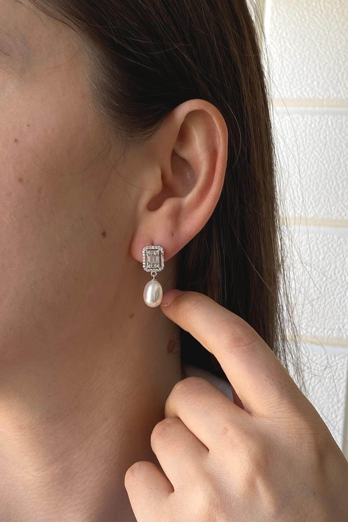 Baget Taş Doğal İnci Sallantı Küpe Kolye İkili Set | | Birinci1926