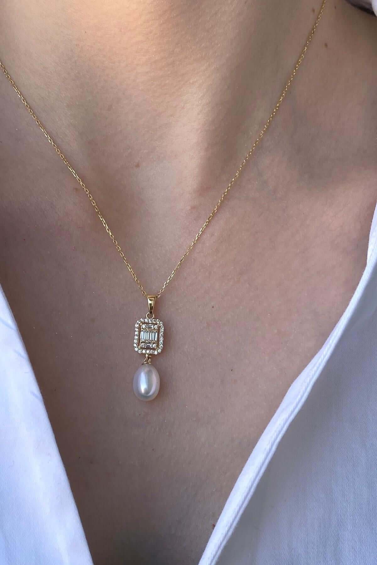 Baget Taş Doğal İnci Sallantı Küpe Kolye İkili Set | | Birinci1926