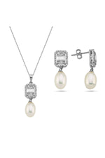 Baget Taş Doğal İnci Sallantı Küpe Kolye İkili Set | | Birinci1926