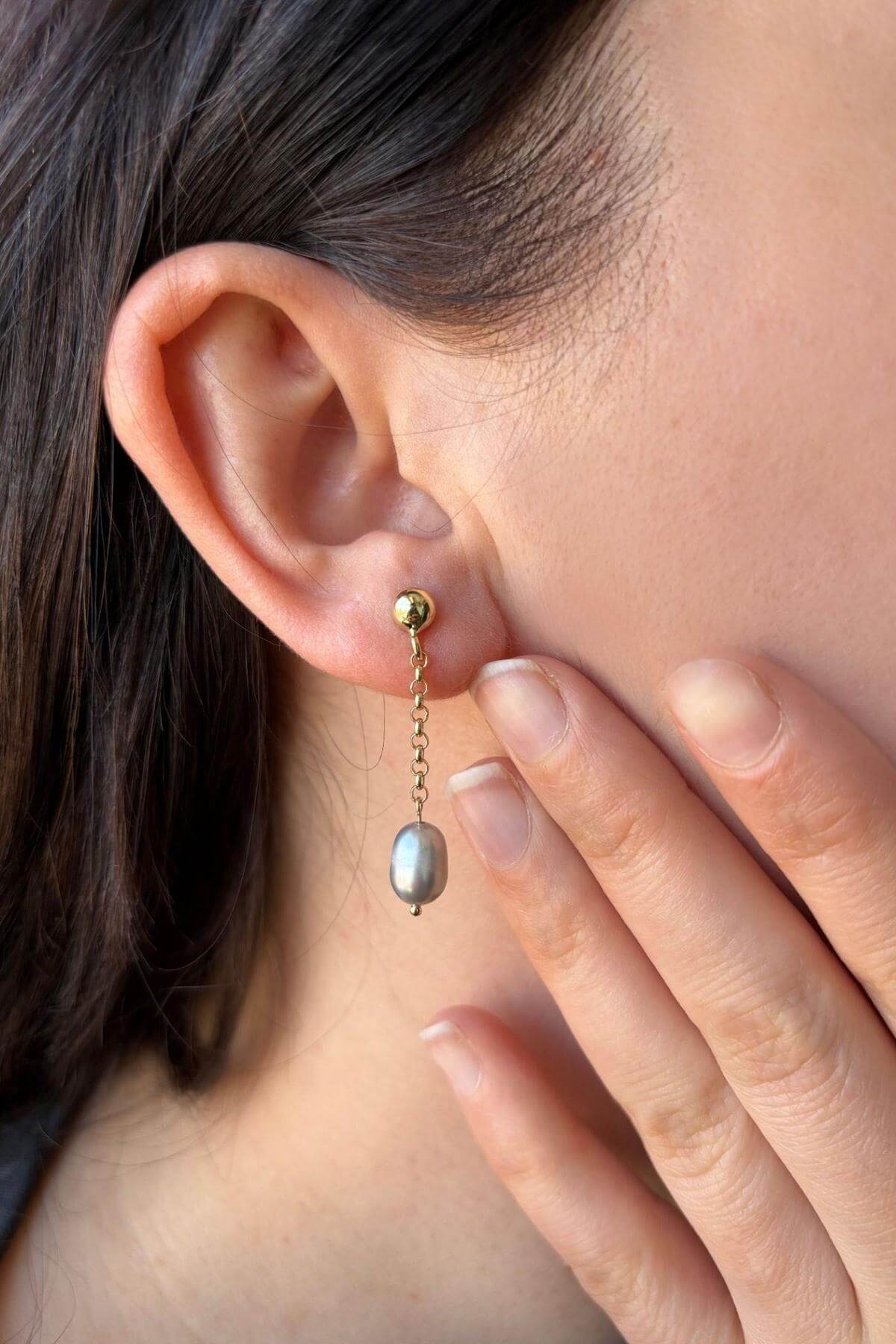 Doğal Barok İncili Zincir Küpe | | Birinci1926