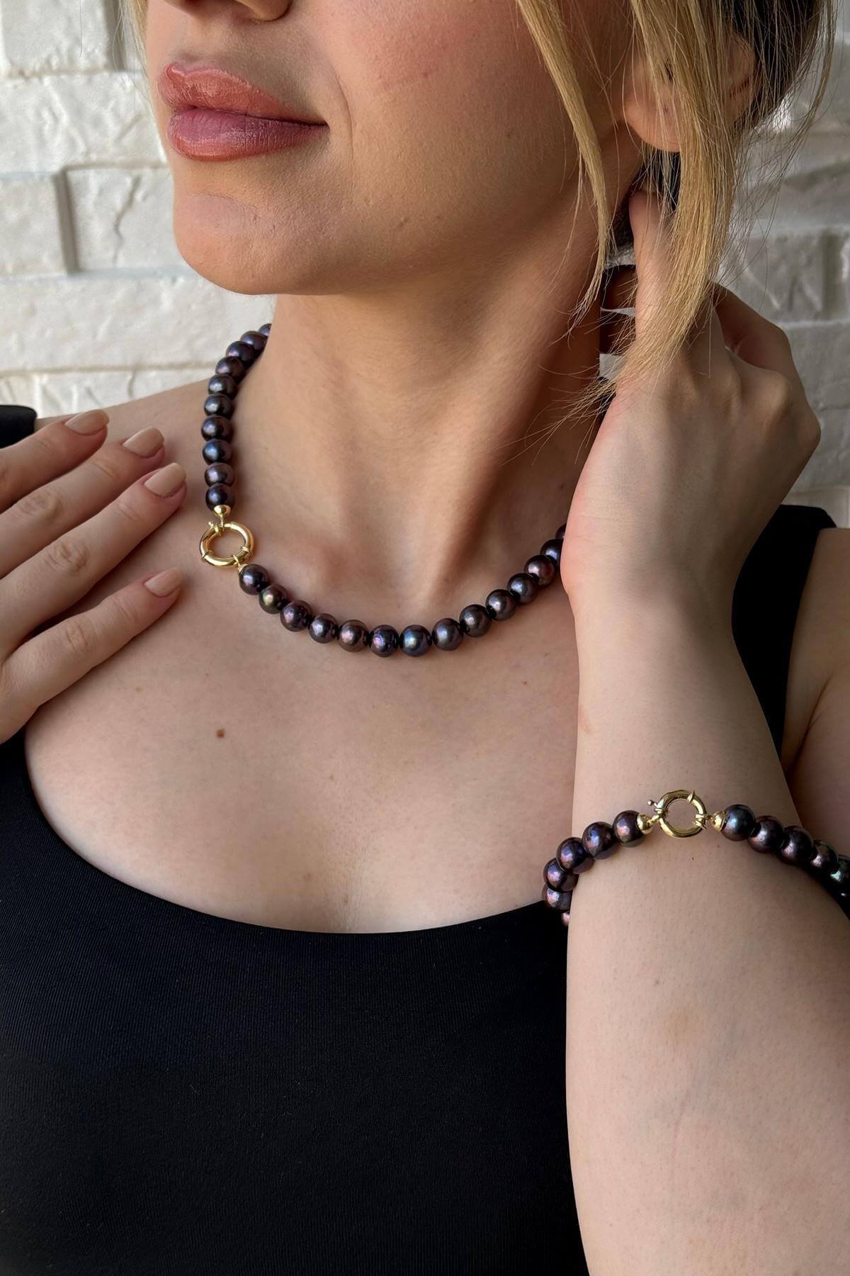 Doğal Siyah İnci Kolye Bileklik İkili Set | | Birinci1926