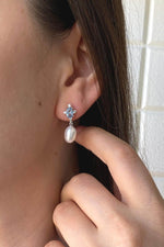 Mavi Renk Taşlı Doğal İnci Sallantı Küpe Kolye İkili Set | | Birinci1926