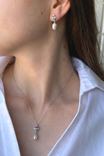 Mavi Renk Taşlı Doğal İnci Sallantı Küpe Kolye İkili Set | | Birinci1926