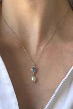 Mavi Renk Taşlı Doğal İnci Sallantı Küpe Kolye İkili Set | | Birinci1926