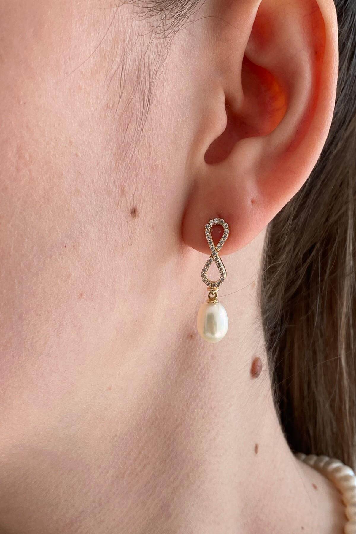 Sonsuzluk Taşlı Doğal İnci Sallantılı Küpe | | Birinci1926