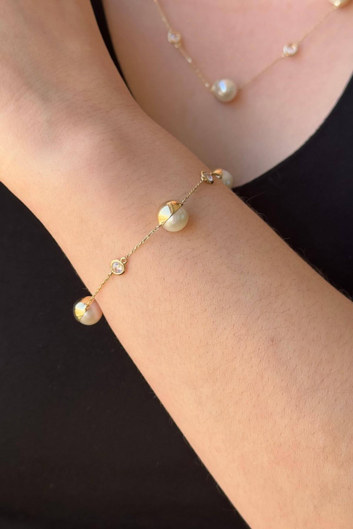 Üç Doğal İncili Zirkon Taşlı Bileklik | | Birinci1926