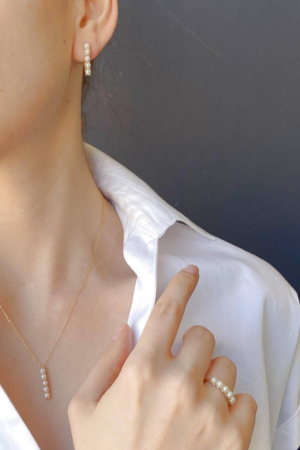 Beş Doğal İncili Küpe Kolye Yüzük Üçlü Set | | Birinci1926