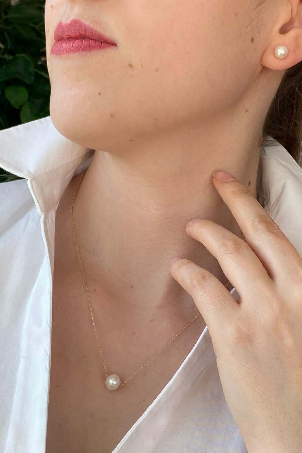 Tekli Doğal İnci Küpe Kolye İkili Set | | Birinci1926