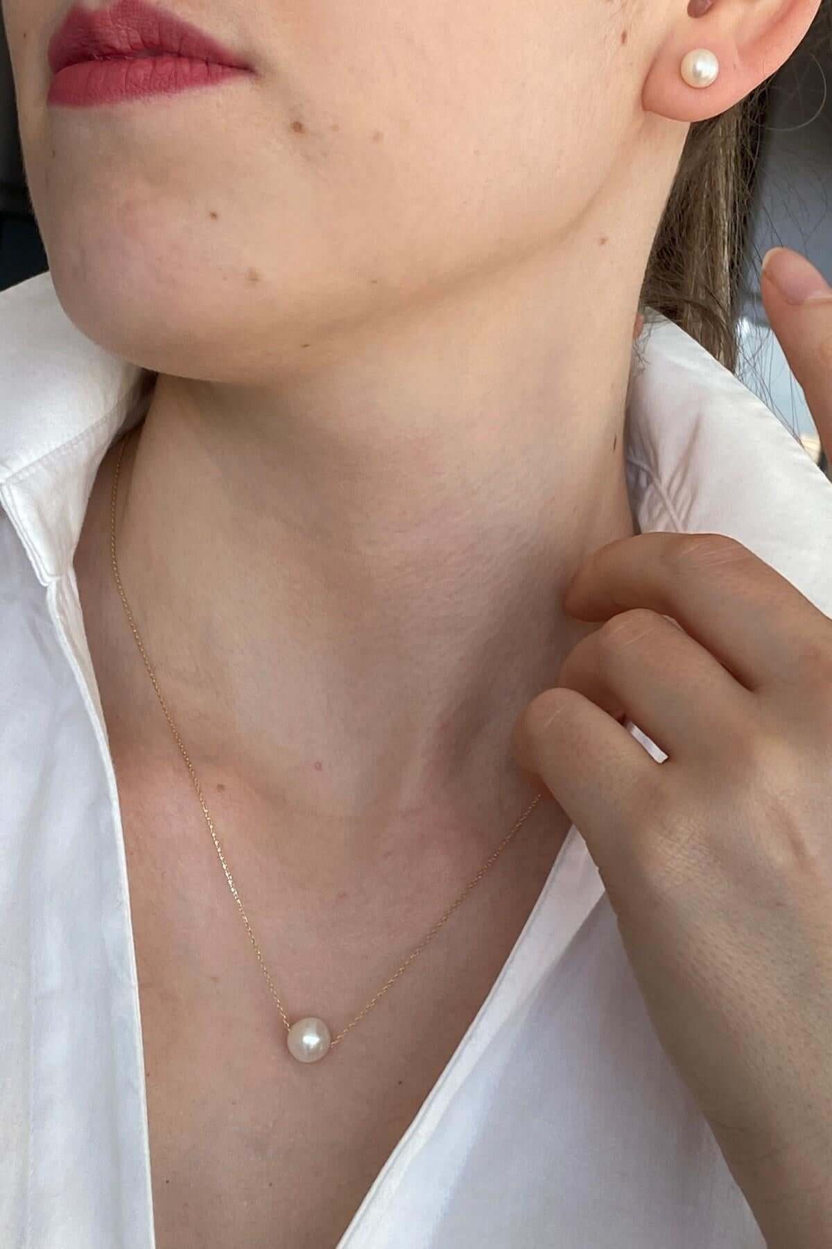 Tekli Doğal İnci Küpe Kolye İkili Set | | Birinci1926