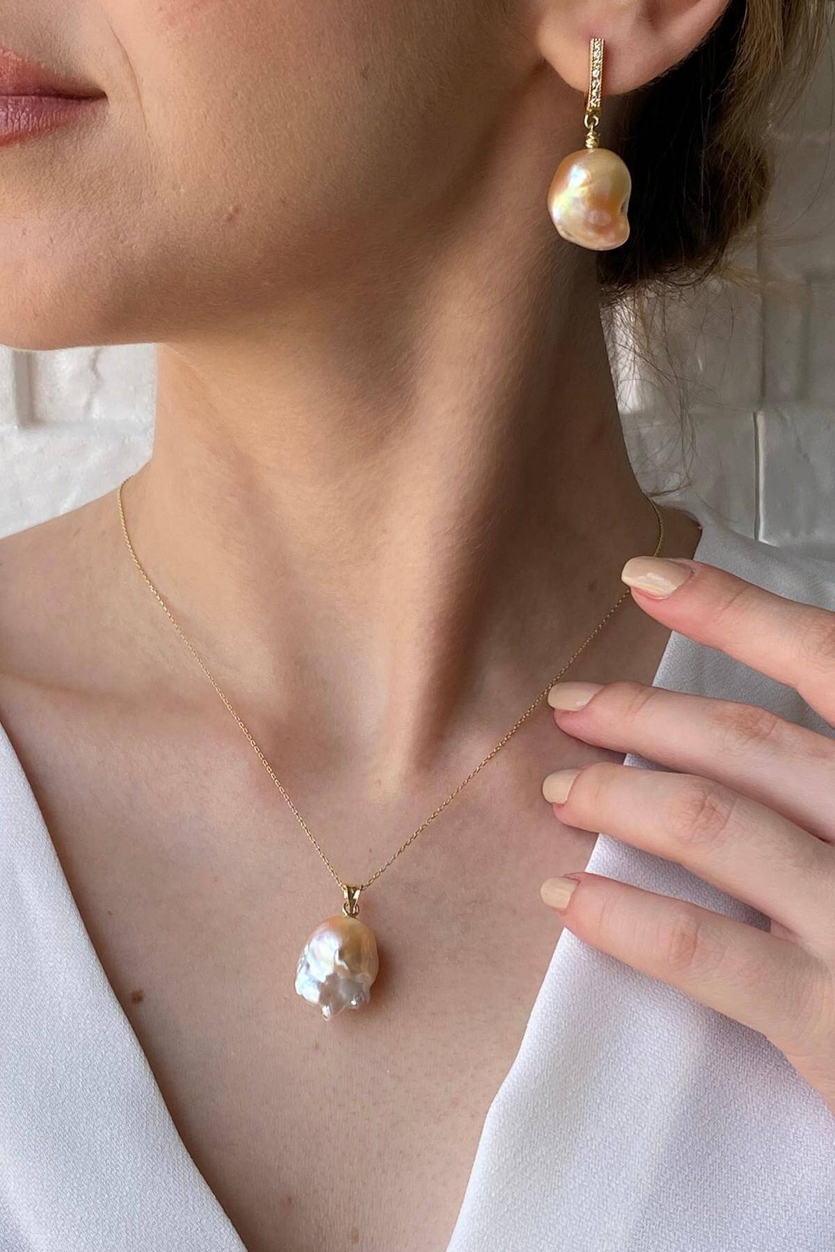 Şeftali Rengi Barok İnci Kolye | | Birinci1926