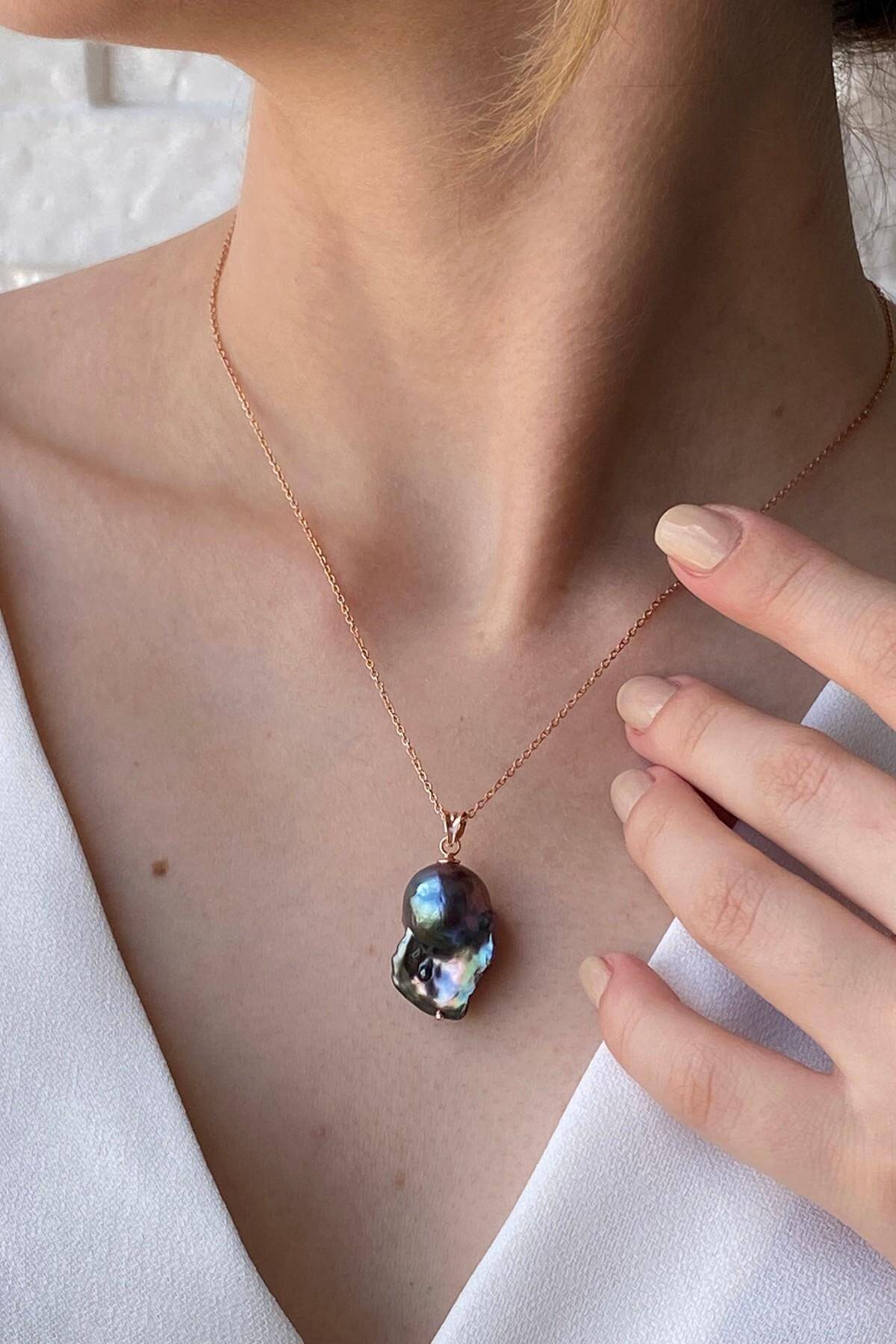 Siyah Barok İnci Kolye Küpe İkili Set | | Birinci1926