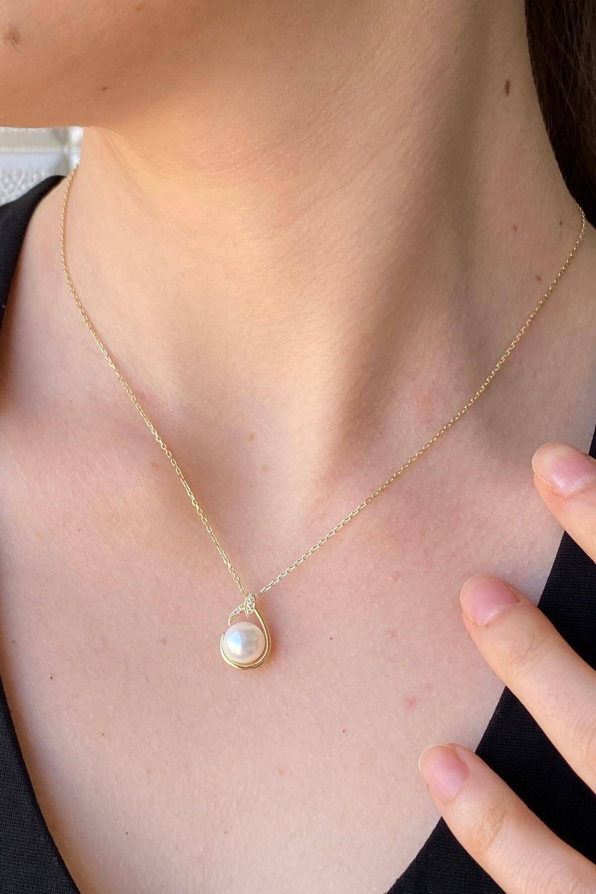 Zirkon Taşlı Damla Doğal İnci Kolye | | Birinci1926