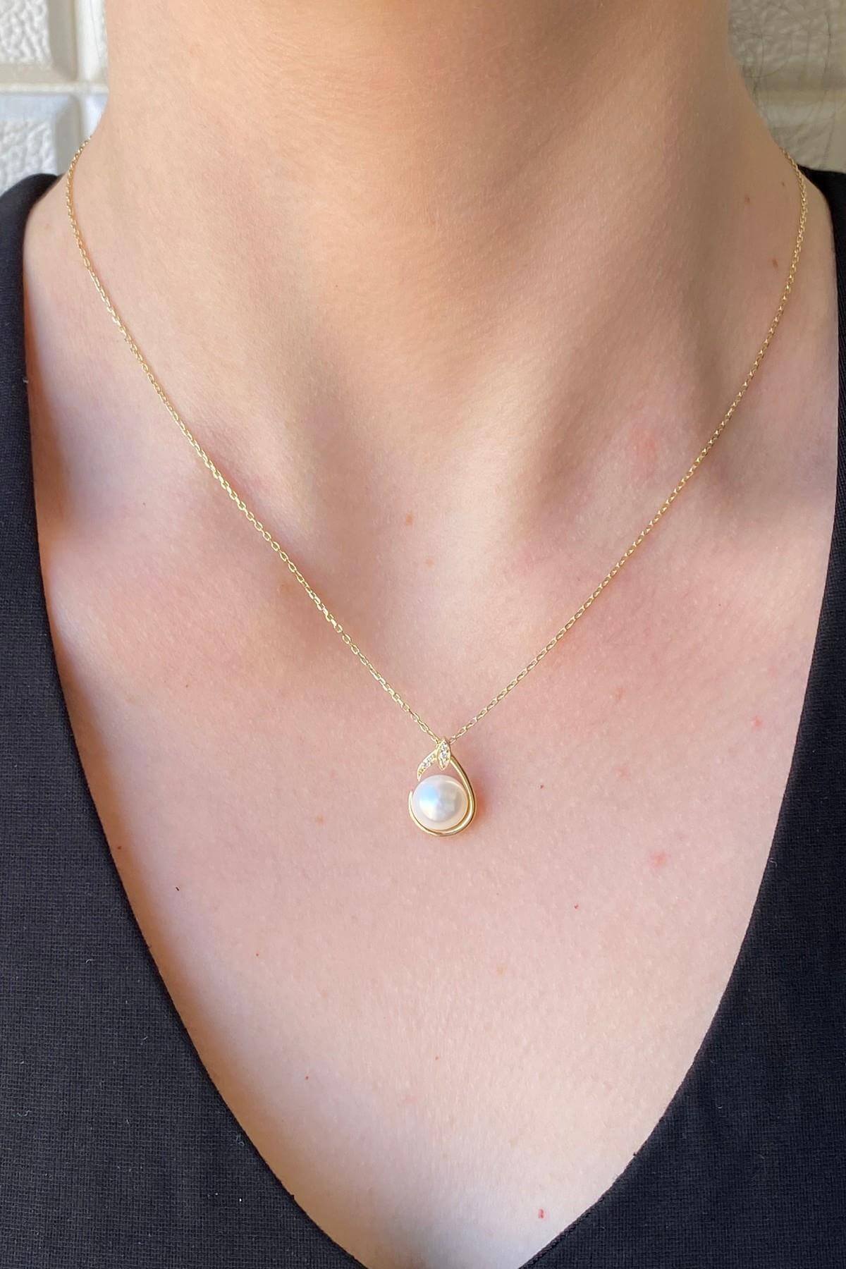 Zirkon Taşlı Damla Doğal İnci Kolye | | Birinci1926