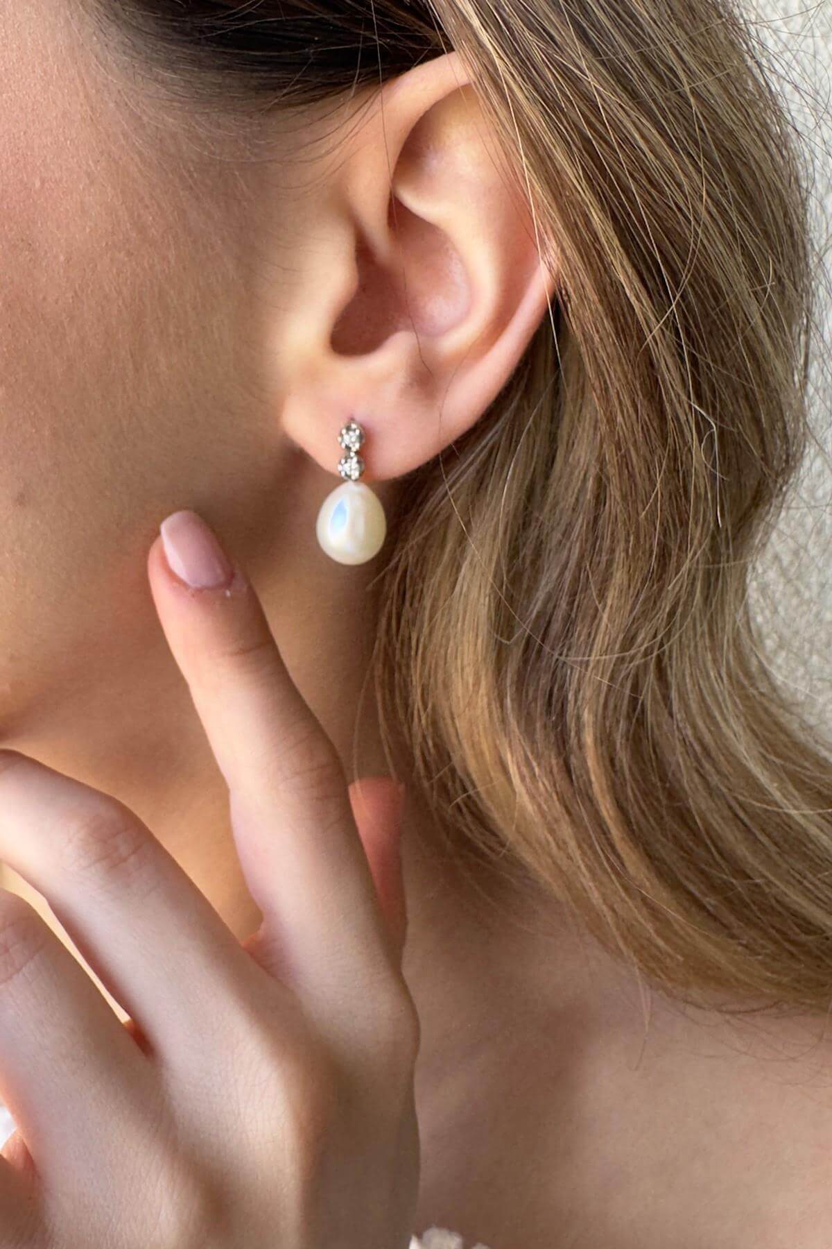 Damla Doğal İnci 0,20 Ct Pırlanta Küpe | | Birinci1926