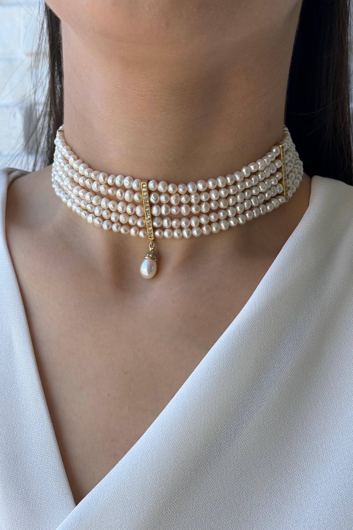 Zirkon Taşlı Doğal İnci Kolye Bileklik İkili Set | | Birinci1926