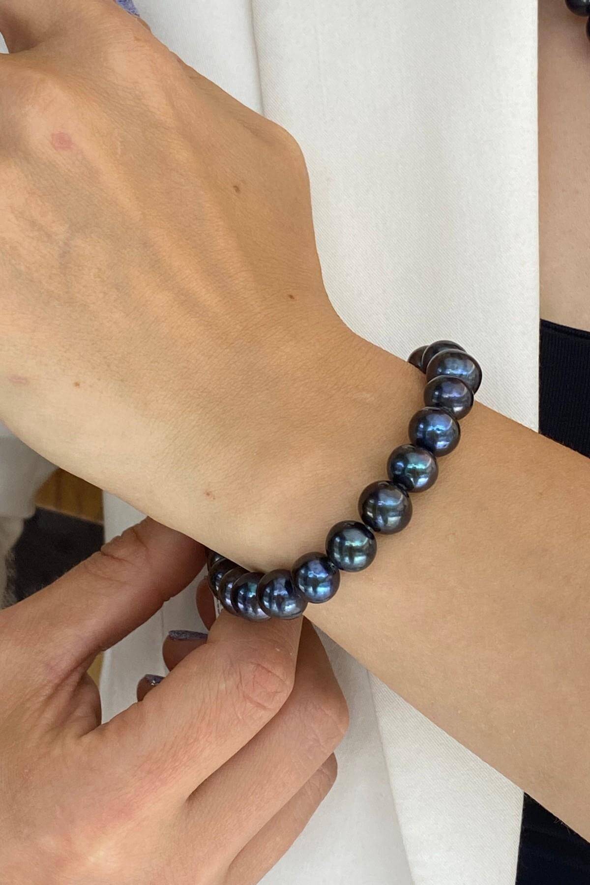 Denizci Kilit Sıralı Siyah İnci Kolye Bileklik İkili Set | | Birinci1926