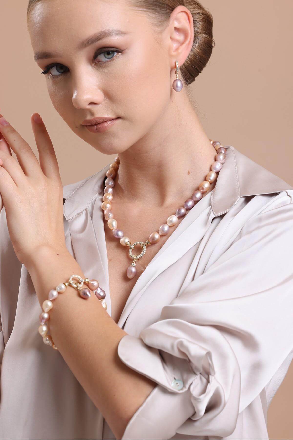 Halka Kilitli Multicolor Doğal Barok İnci Kolye | | Birinci1926