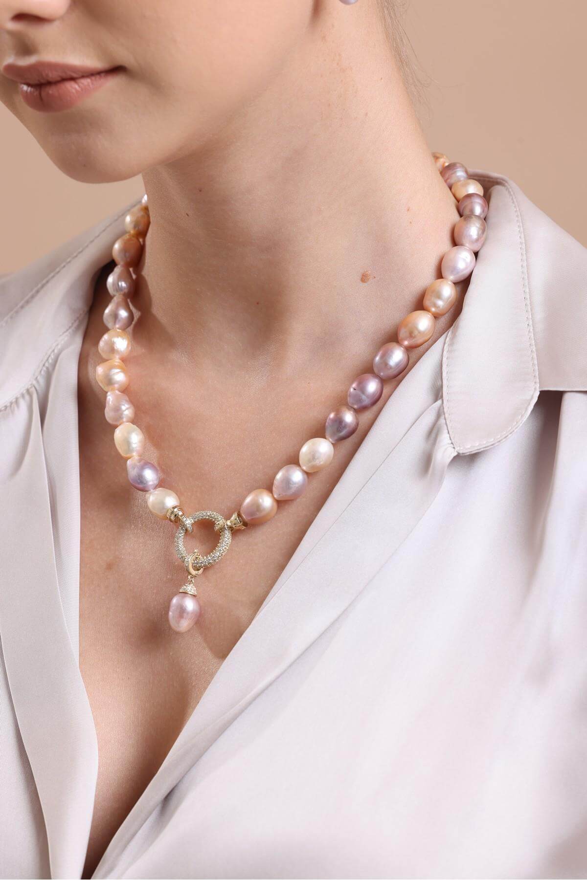 Halka Kilitli Multicolor Doğal Barok İnci Kolye | | Birinci1926