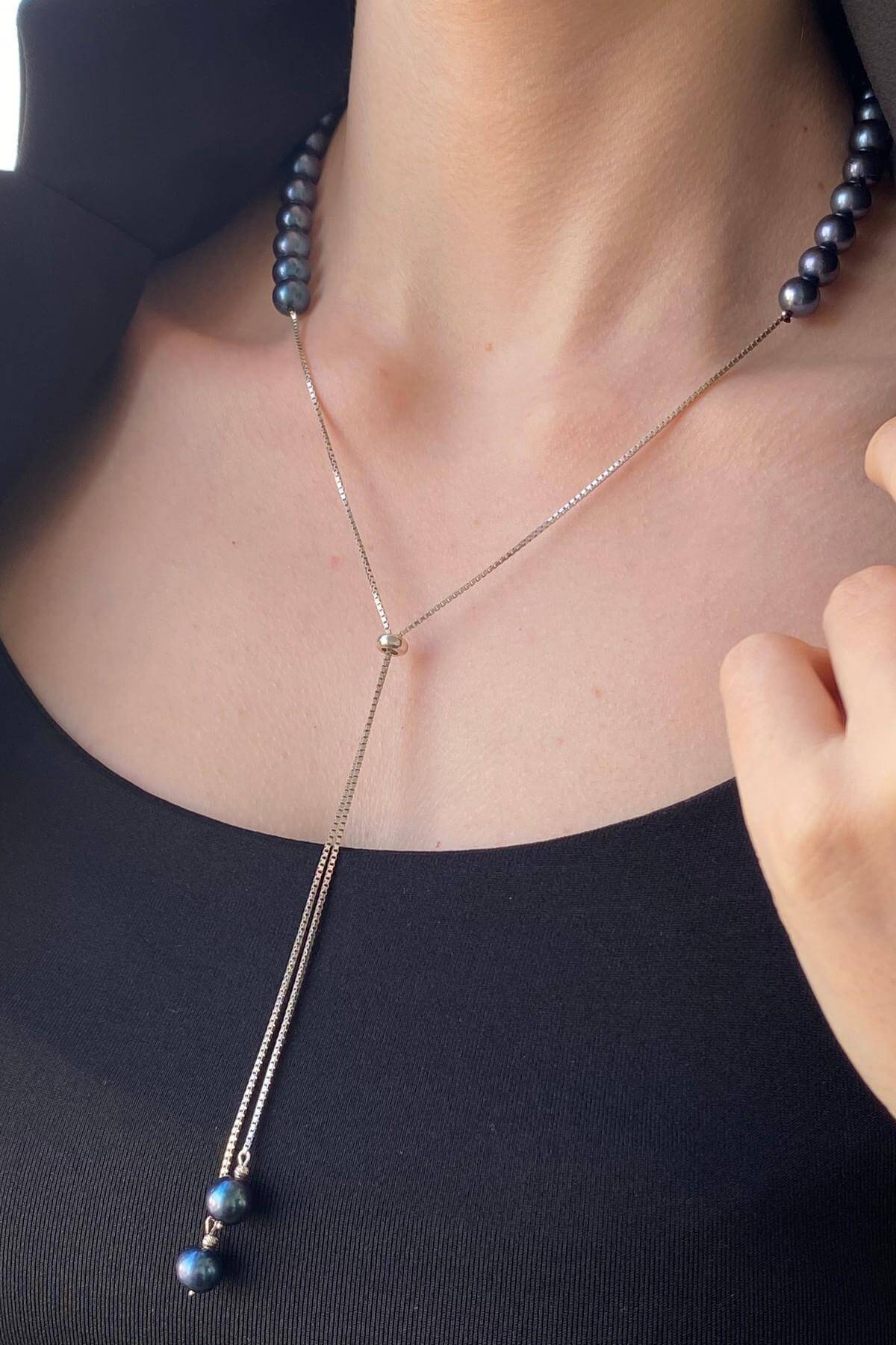 Asansörlü Yarı Doğal İnci Yarı Zincir Küpe Kolye İkili Set | | Birinci1926