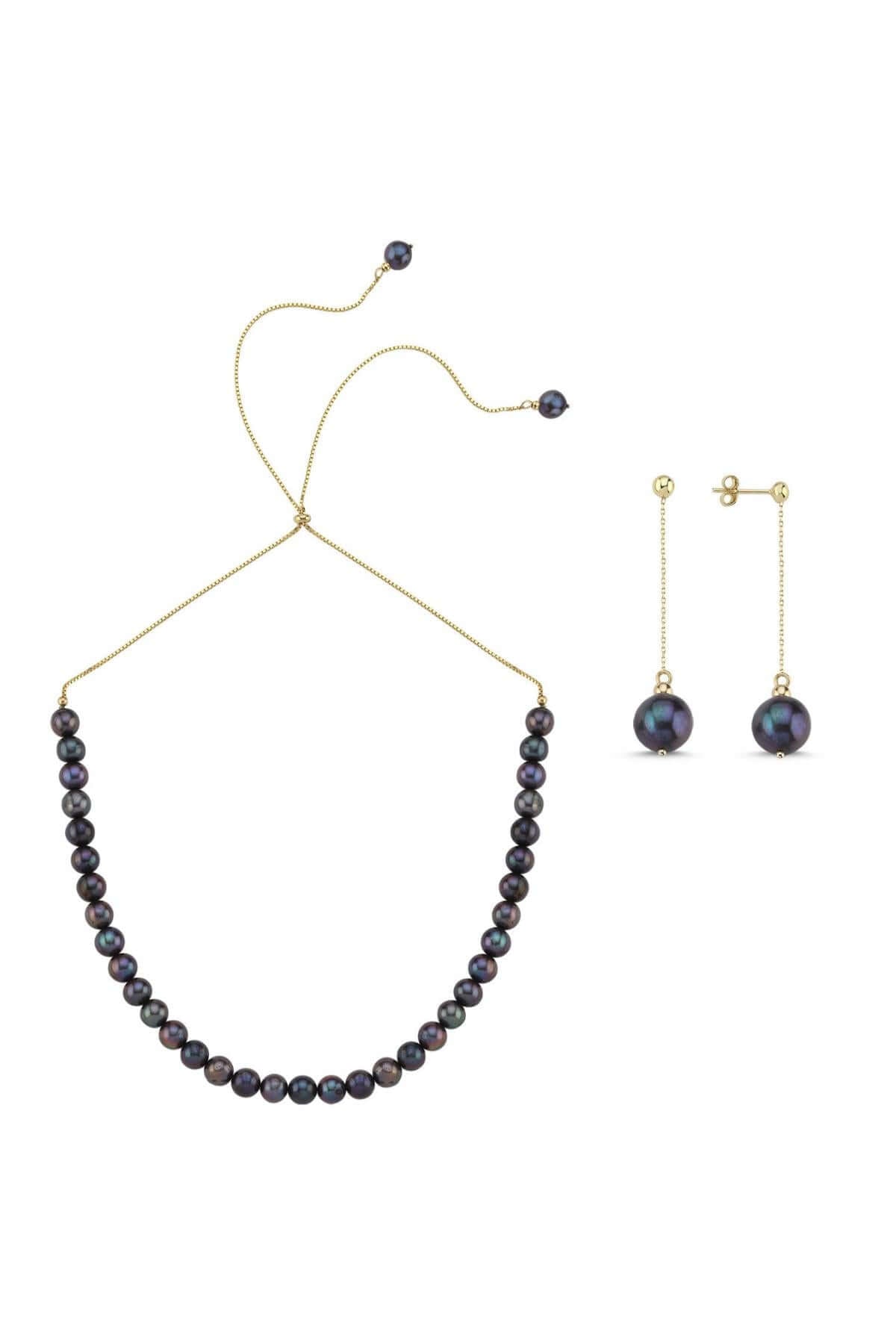 Asansörlü Yarı Doğal İnci Yarı Zincir Küpe Kolye İkili Set | | Birinci1926