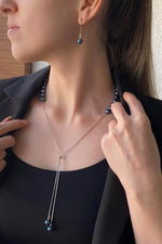 Asansörlü Yarı Doğal İnci Yarı Zincir Küpe Kolye İkili Set | | Birinci1926