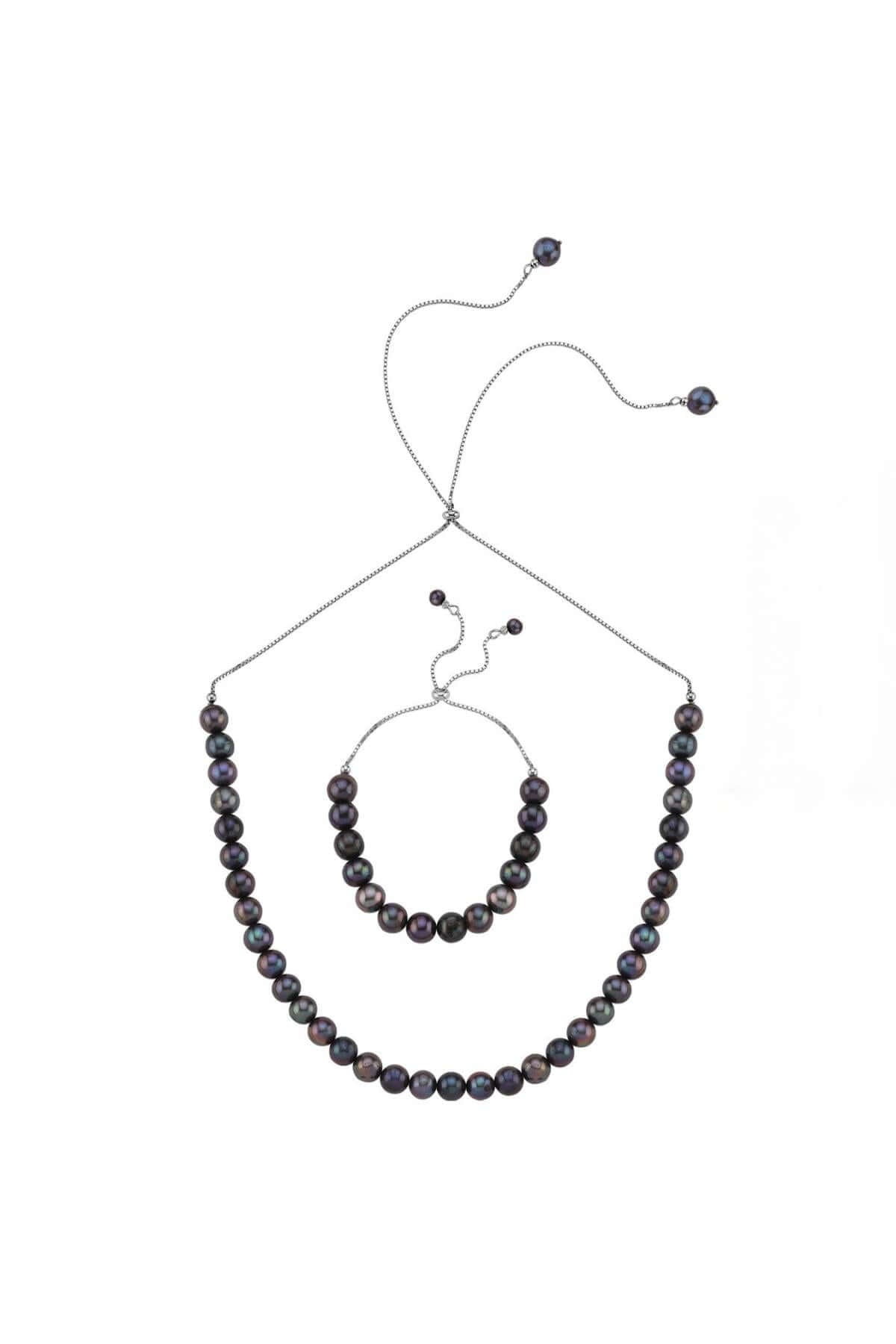 Asansörlü Yarı Doğal İnci Yarı Zincir Kolye Bileklik İkili Set | | Birinci1926