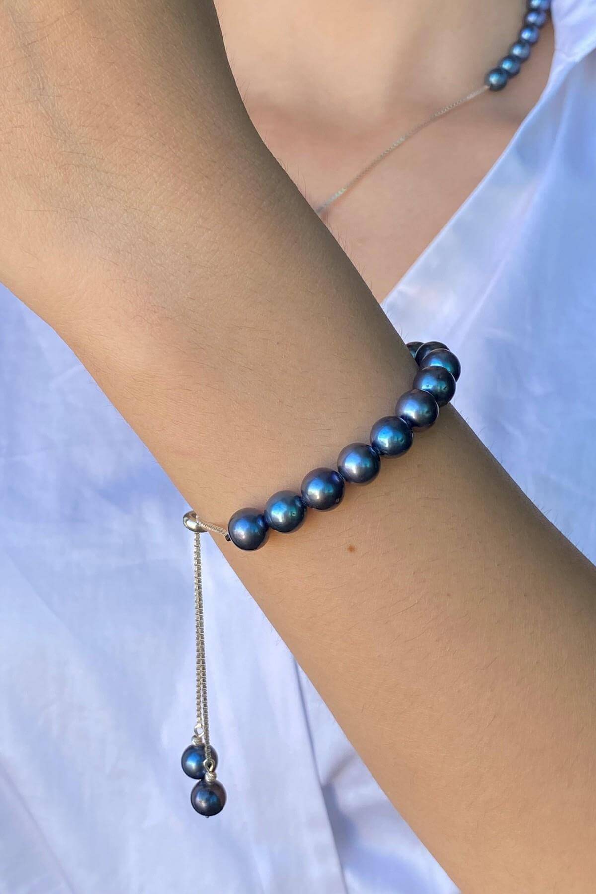 Asansörlü Yarı Doğal İnci Yarı Zincir Kolye Bileklik İkili Set | | Birinci1926