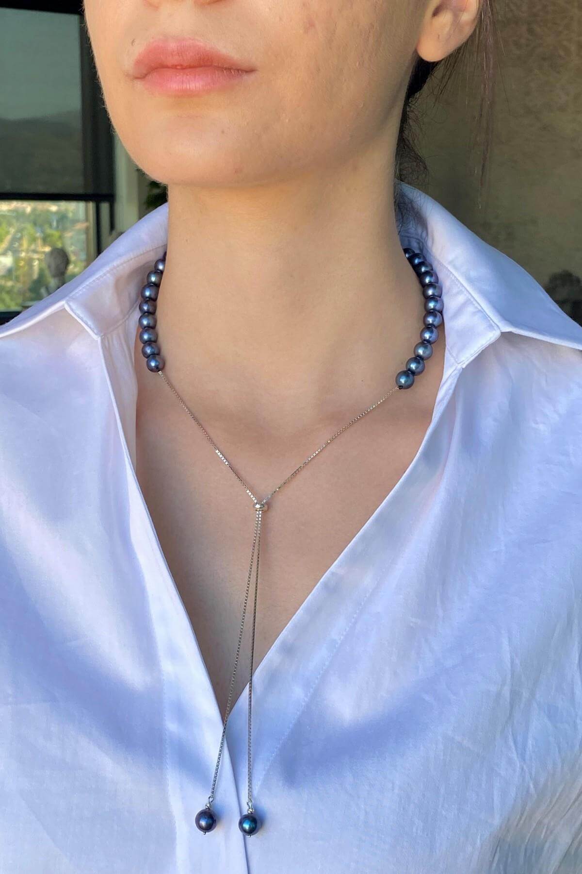 Asansörlü Yarı Doğal İnci Yarı Zincir Kolye Bileklik İkili Set | | Birinci1926