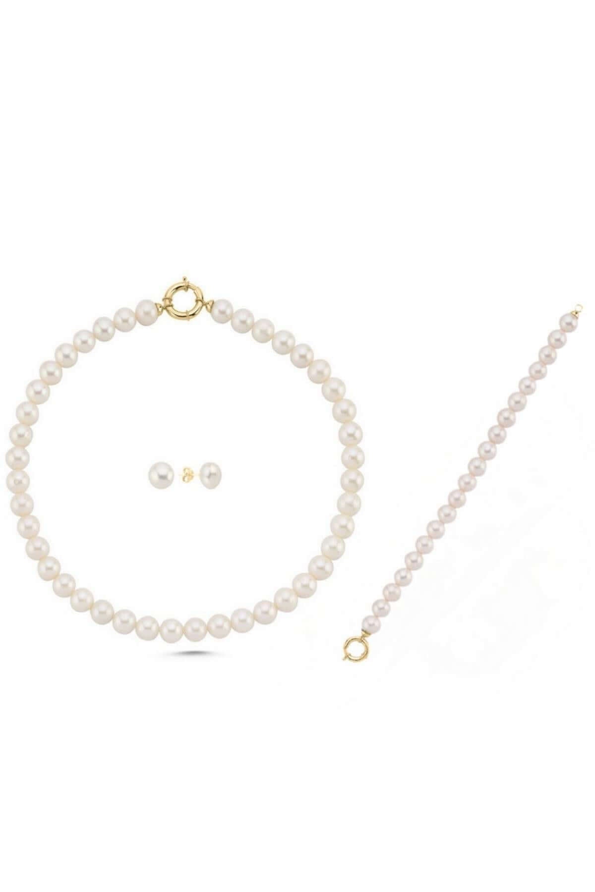 Gemici Kilit Doğal İnci Kolye Bileklik Küpe Üçlü Set | | Birinci1926