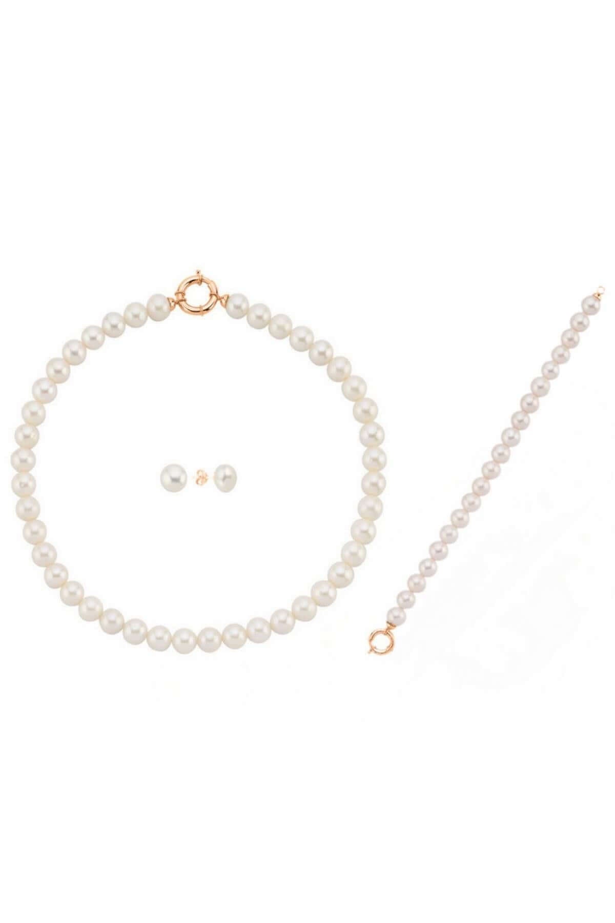 Gemici Kilit Doğal İnci Kolye Bileklik Küpe Üçlü Set | | Birinci1926