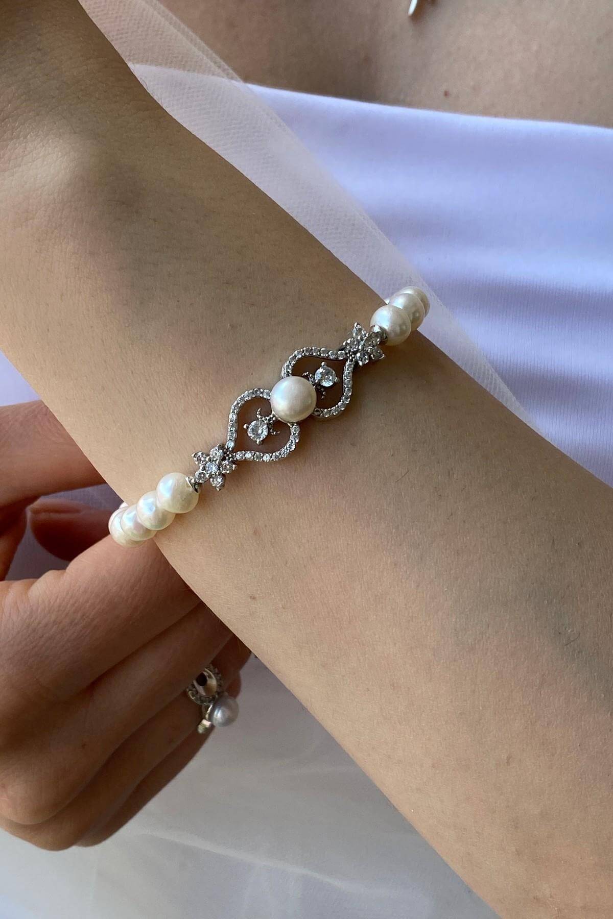 Çiçek Desenli Doğal İnci Bileklik | | Birinci1926