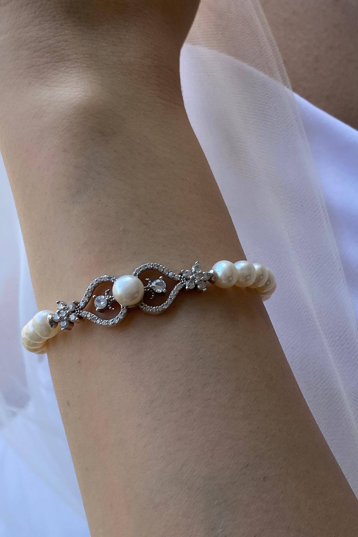Çiçek Desenli Doğal İnci Bileklik | | Birinci1926