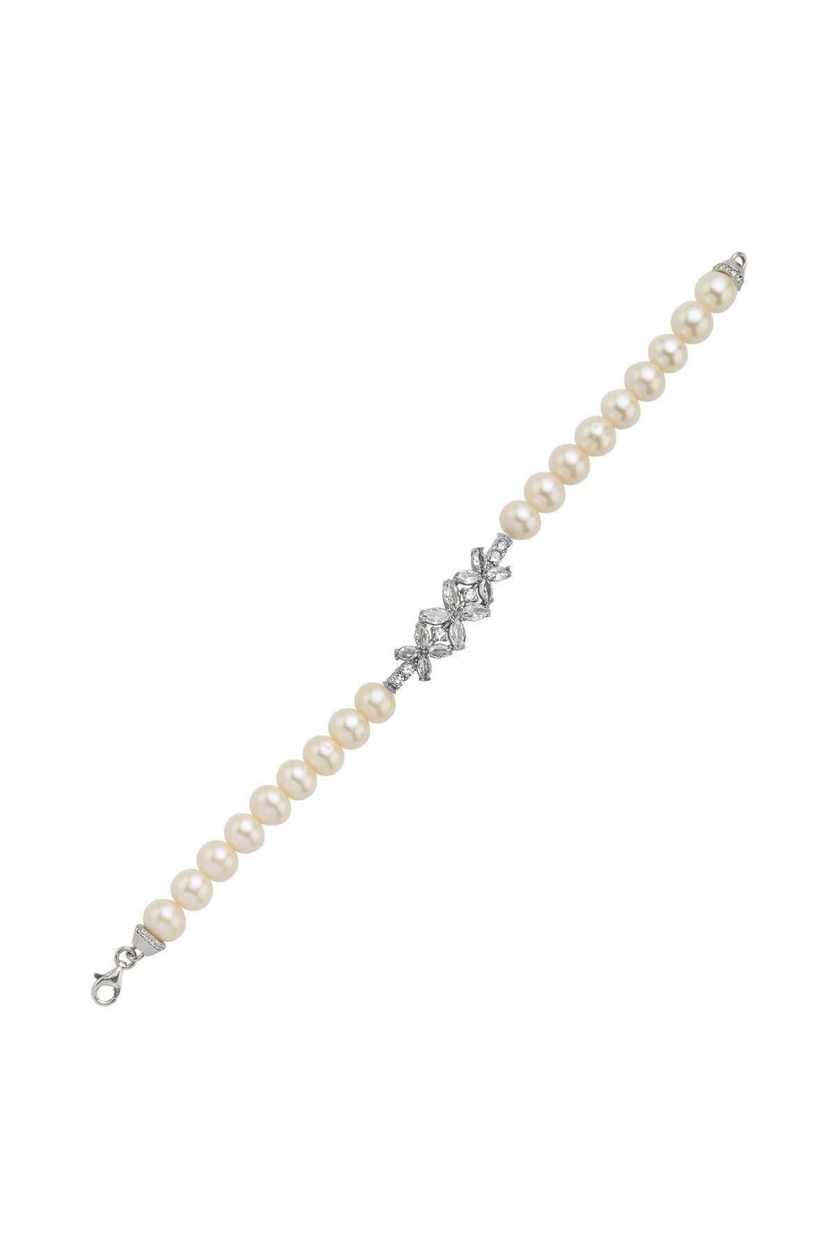 Çiçek Tasarımlı Zirkon Taşlı Doğal İnci Bileklik | | Birinci1926