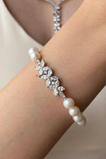 Çiçek Tasarımlı Zirkon Taşlı Doğal İnci Bileklik | | Birinci1926