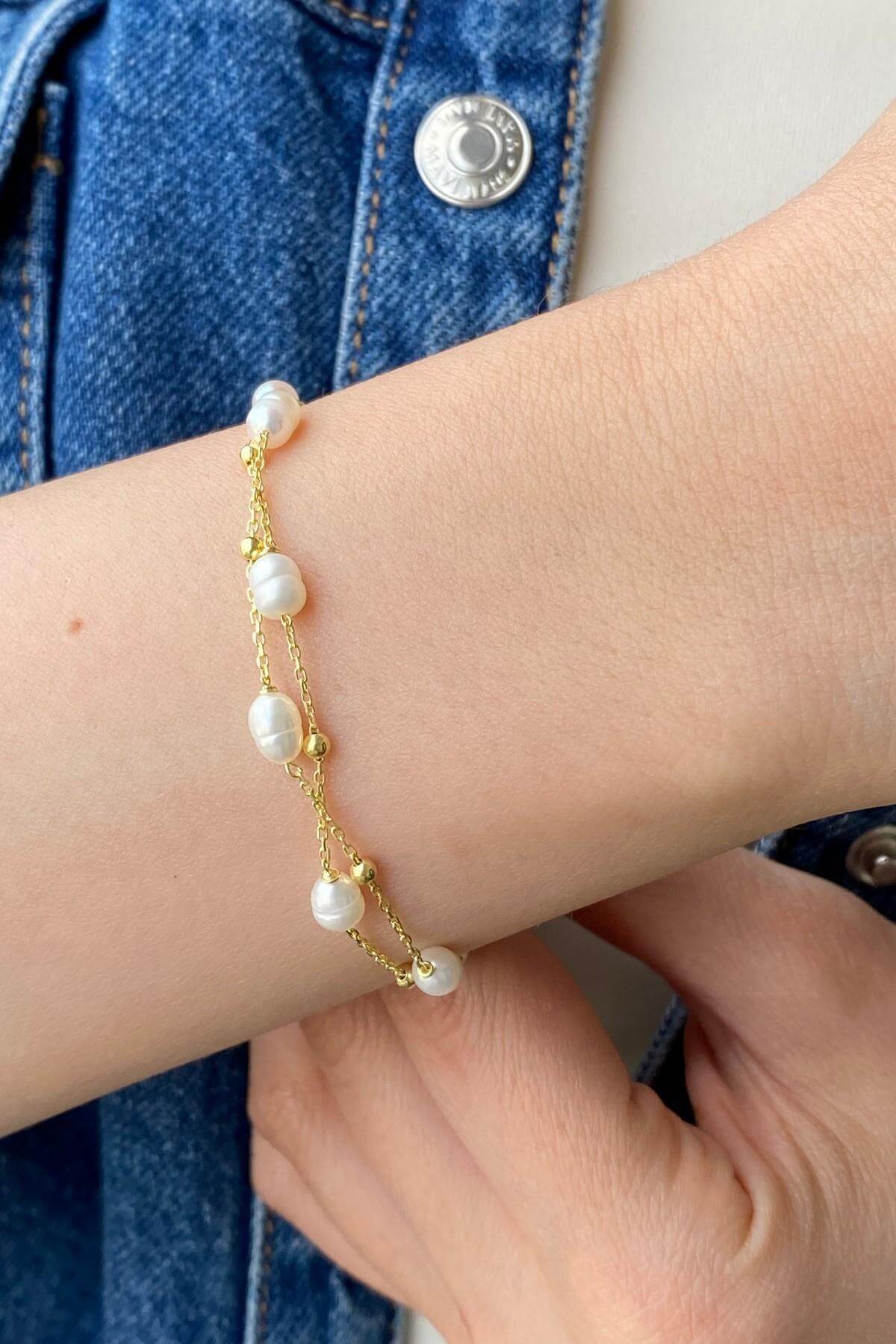 Çift Zincir Dorika Toplu Doğal İnci Bileklik | | Birinci1926