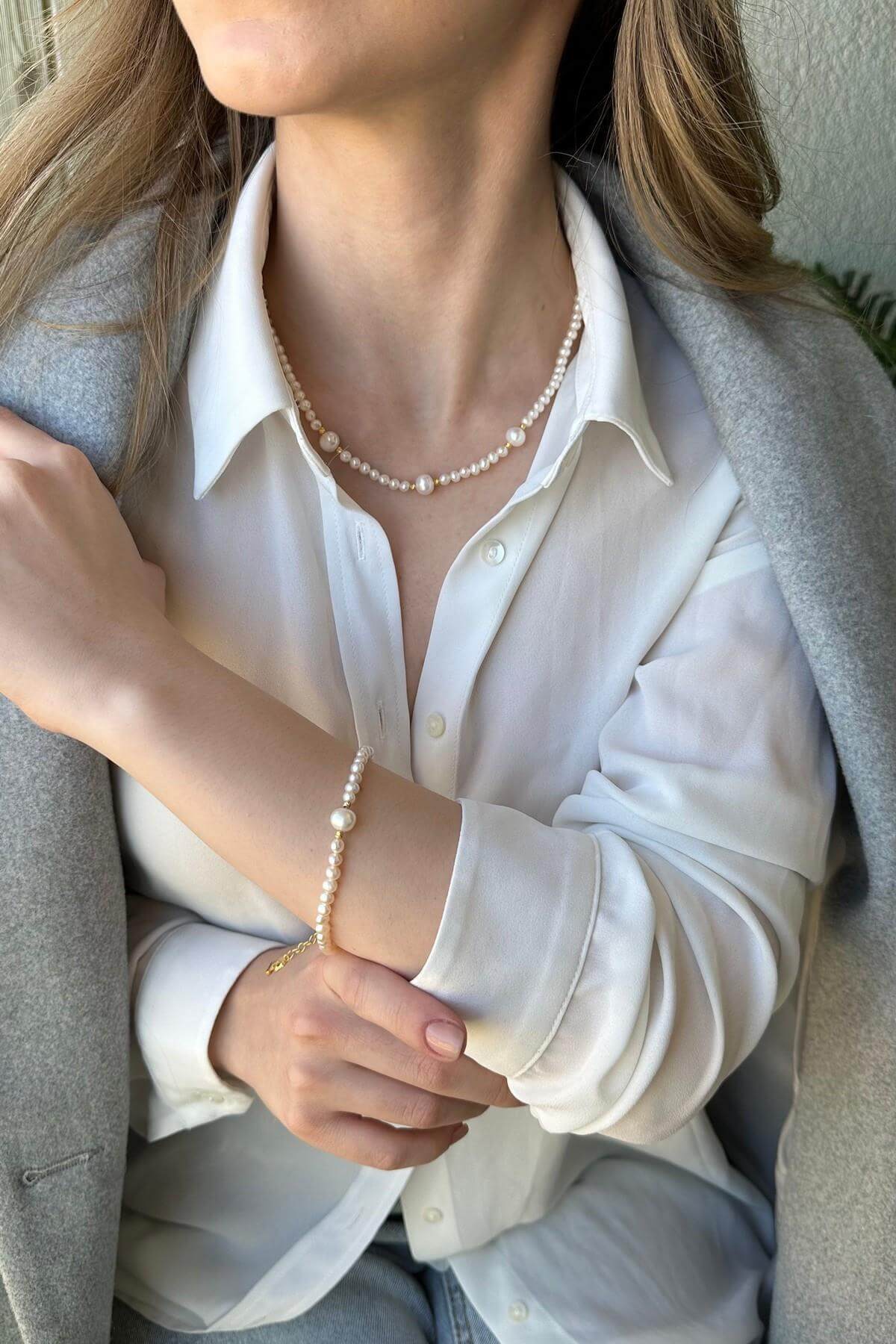 Dorikalı Doğal İnci Kolye Bileklik İkili Set | | Birinci1926