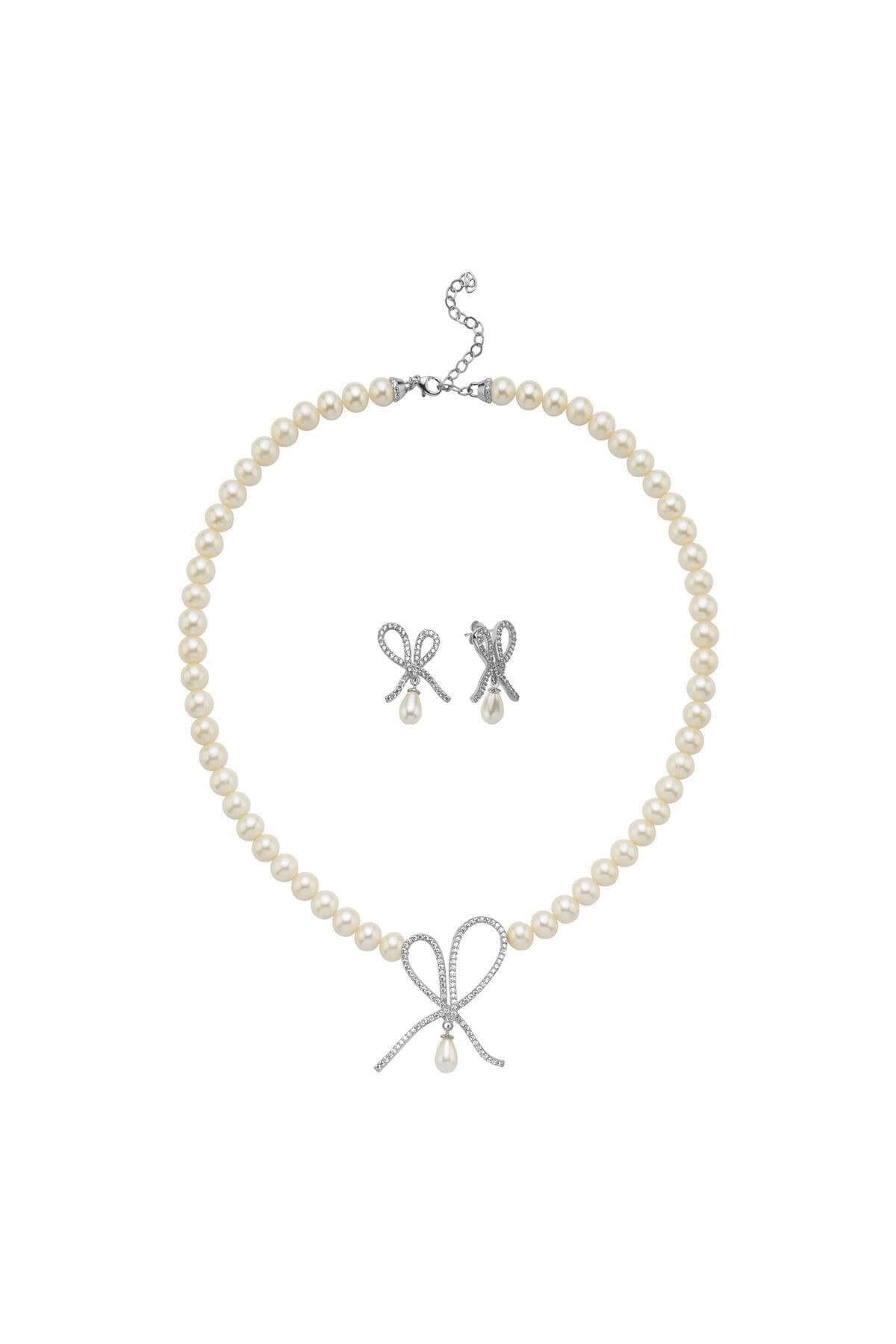 Fiyonklu Damla Sallantılı Doğal İnci Küpe Kolye İkili Set | | Birinci1926