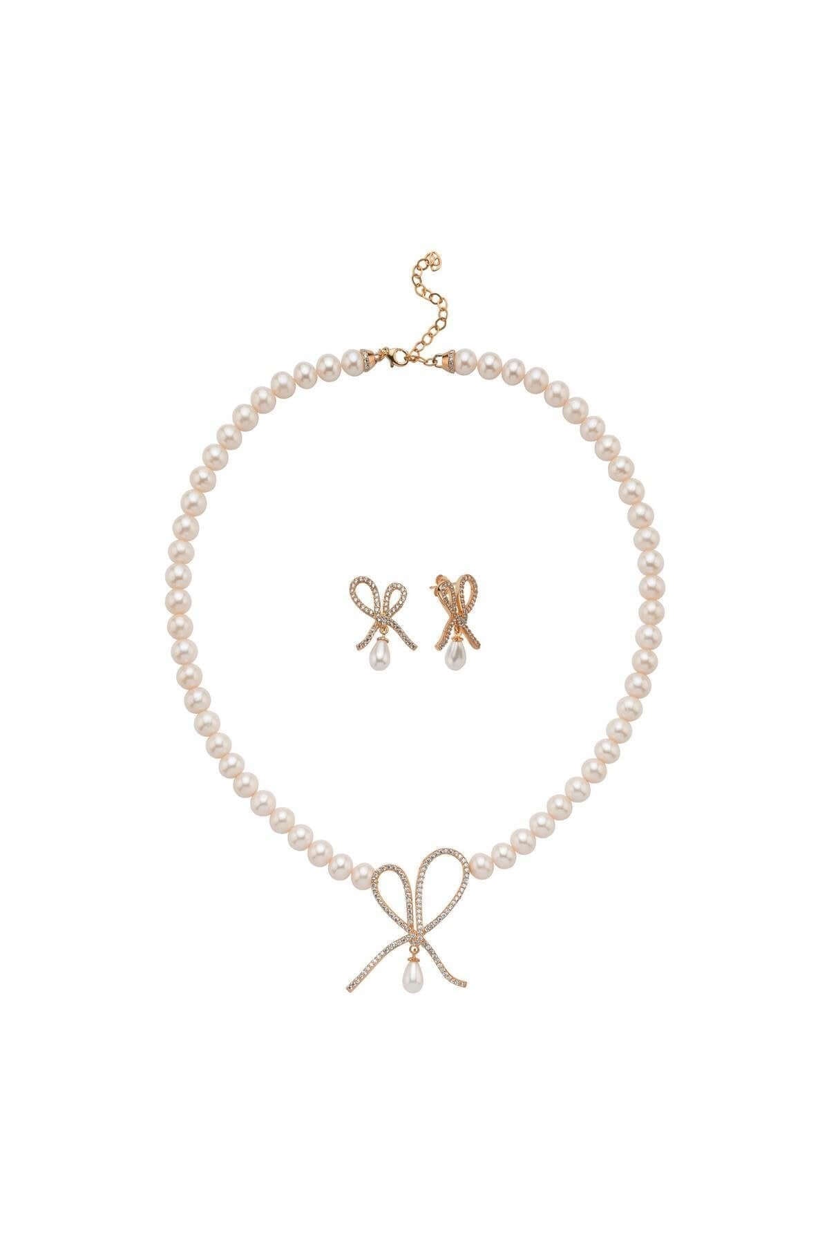 Fiyonklu Damla Sallantılı Doğal İnci Küpe Kolye İkili Set | | Birinci1926