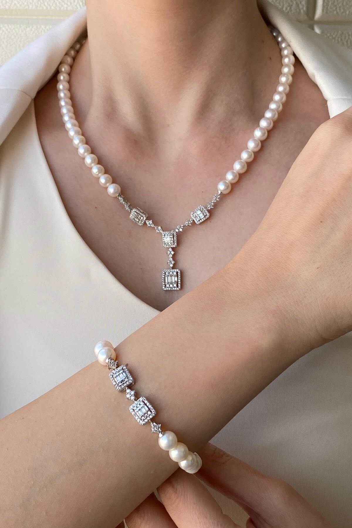 Baget Doğal İnci Kolye Bileklik İkili Set | | Birinci1926