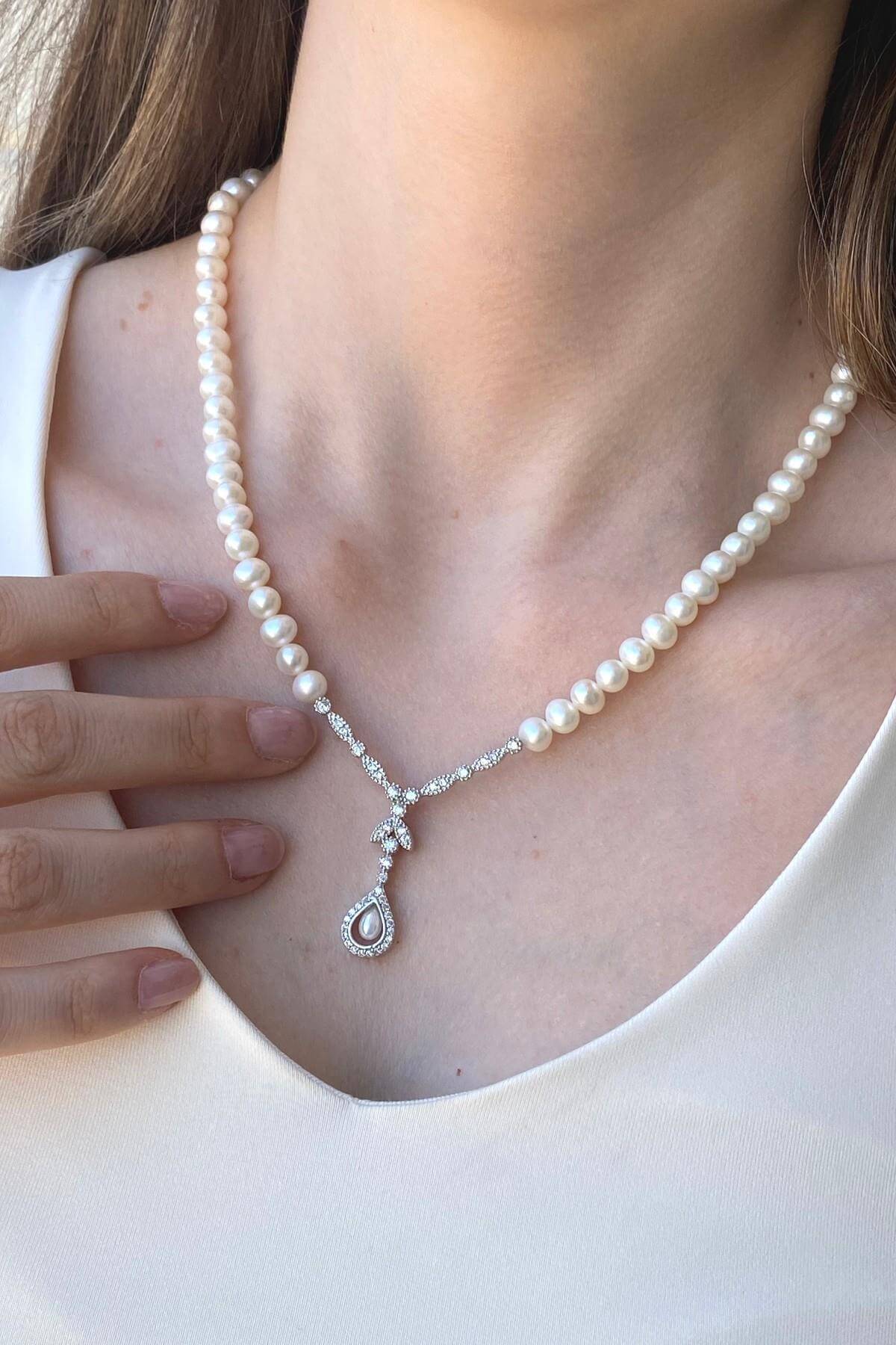 Damla Zirkon Taşlı Doğal İncili Küpe Kolye Bileklik Yüzük Dörtlü Set | | Birinci1926