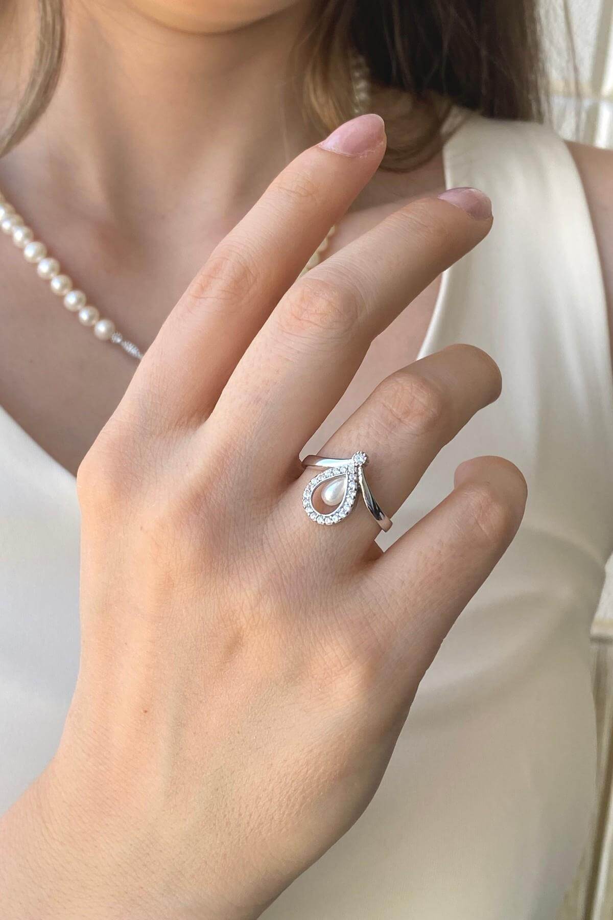 Damla Zirkon Taşlı Doğal İncili Küpe Kolye Bileklik Yüzük Dörtlü Set | | Birinci1926