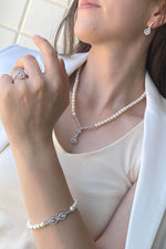 Damla Zirkon Taşlı Doğal İncili Küpe Kolye Bileklik Yüzük Dörtlü Set | | Birinci1926