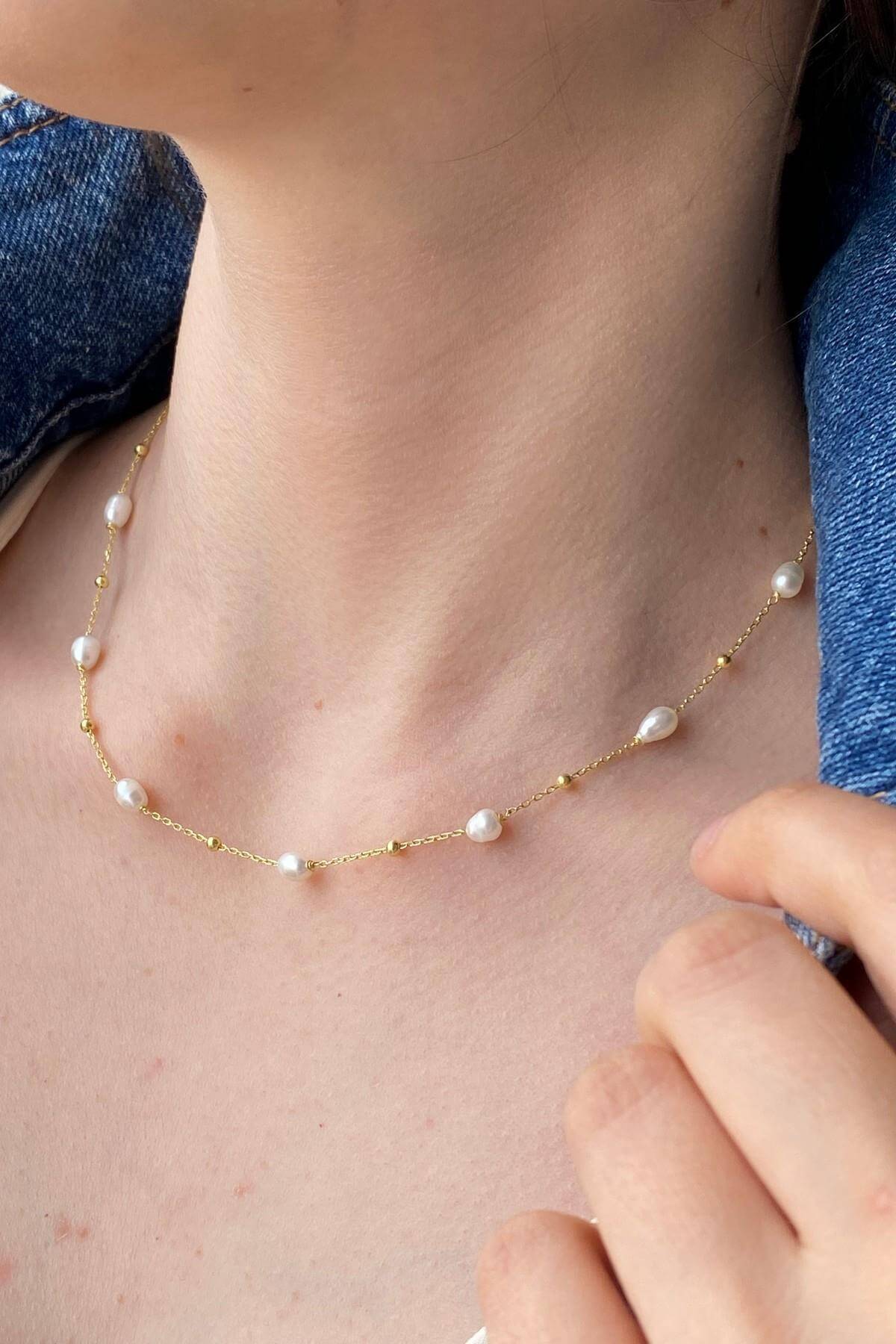 Dorika Toplu Doğal İnci Kolye Bileklik İkili Set | | Birinci1926