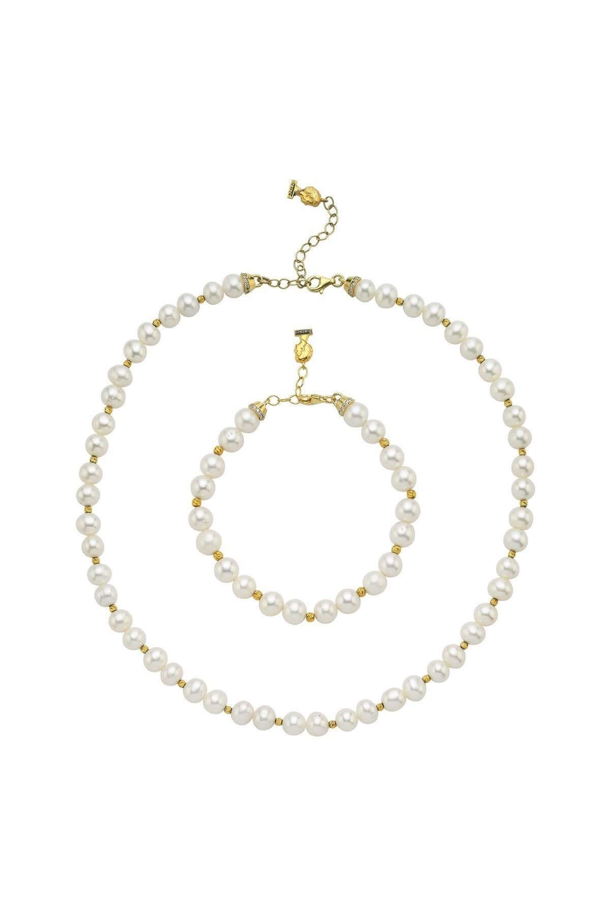 Dorika Toplu Doğal İnci Kolye Bileklik İkili Set | | Birinci1926