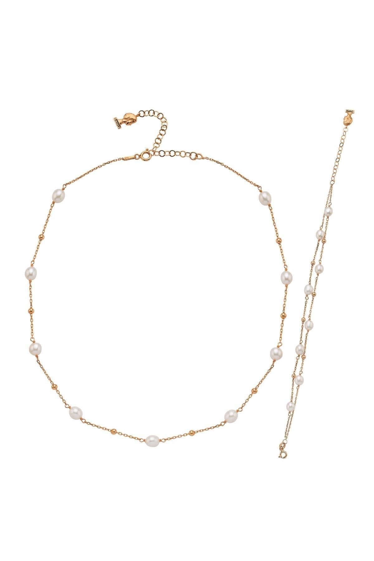 Dorika Toplu Doğal İnci Kolye Bileklik İkili Set | | Birinci1926