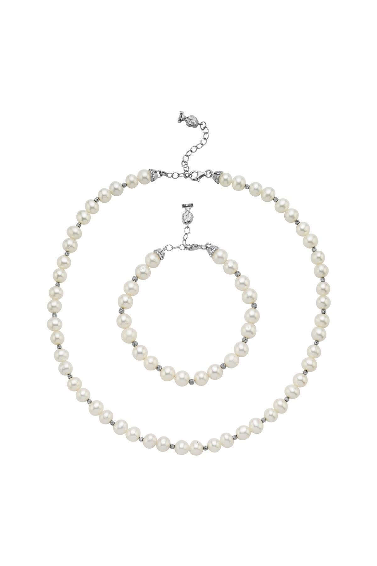 Dorika Toplu Doğal İnci Kolye Bileklik İkili Set | | Birinci1926