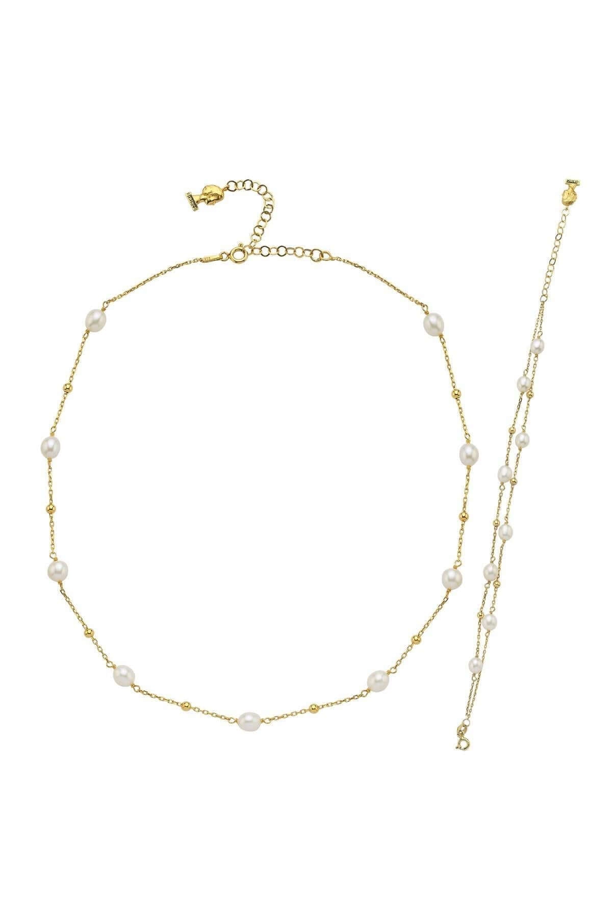 Dorika Toplu Doğal İnci Kolye Bileklik İkili Set | | Birinci1926